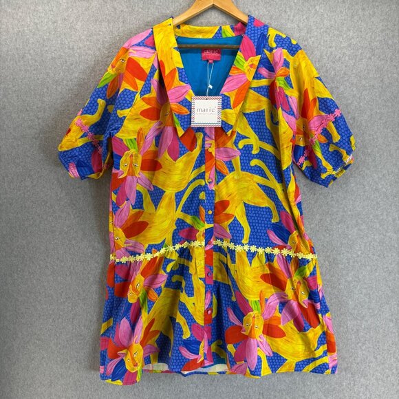 Marie by Victoria Dunn Bright Floral Lion Tropical Mini Dress Women Size 3XL NWT - Picture 1 of 15